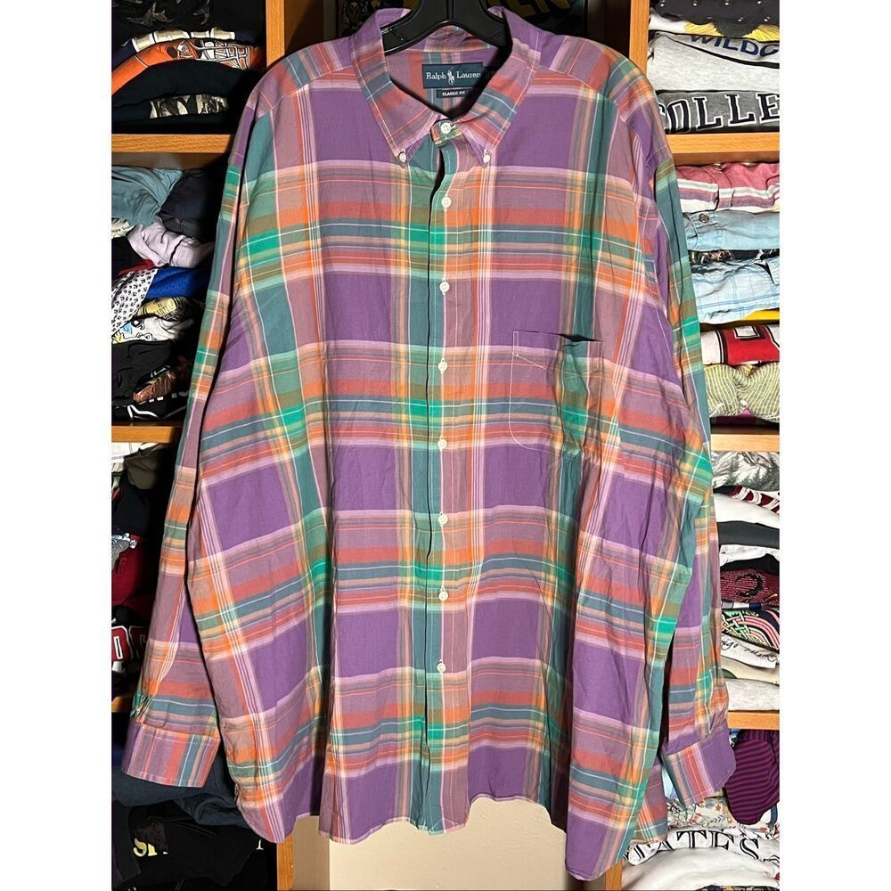 Ralph Lauren Men’s Plaid Pastel Classic Fit Long Sleeve Button Shirt 3XB